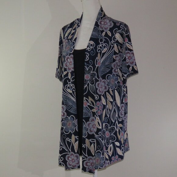 Lavish Short Sleeve Layered Navy Tank & Textured Floral Overlay Top Size XL - Picture 4 of 7